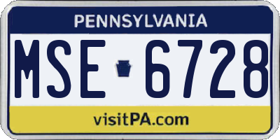PA license plate MSE6728