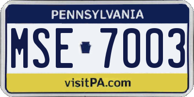 PA license plate MSE7003