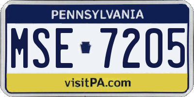 PA license plate MSE7205