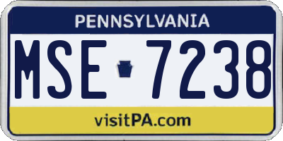 PA license plate MSE7238