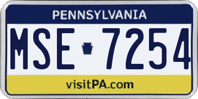 PA license plate MSE7254