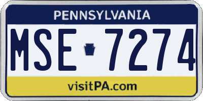 PA license plate MSE7274