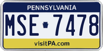 PA license plate MSE7478