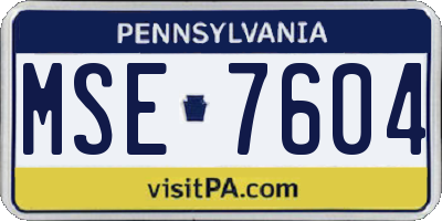 PA license plate MSE7604