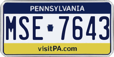 PA license plate MSE7643