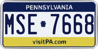 PA license plate MSE7668