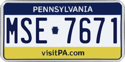 PA license plate MSE7671