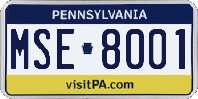 PA license plate MSE8001