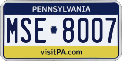 PA license plate MSE8007