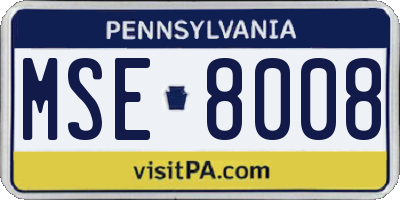 PA license plate MSE8008