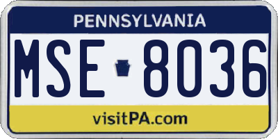 PA license plate MSE8036