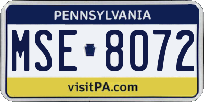 PA license plate MSE8072