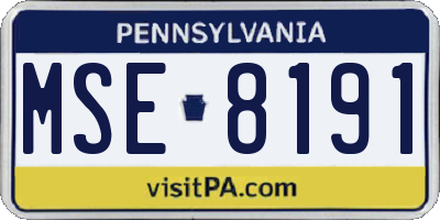 PA license plate MSE8191