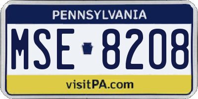 PA license plate MSE8208