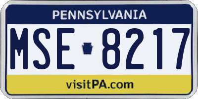 PA license plate MSE8217
