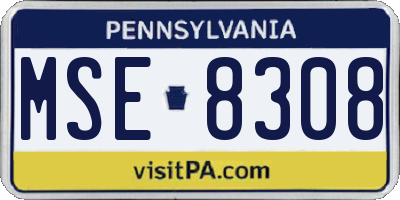 PA license plate MSE8308