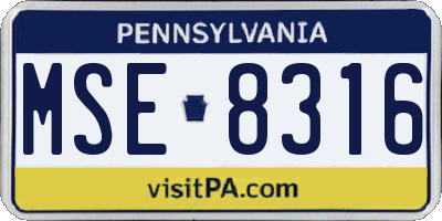 PA license plate MSE8316