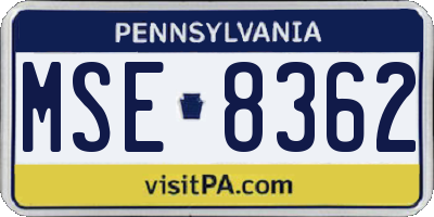 PA license plate MSE8362