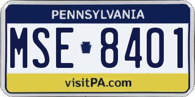 PA license plate MSE8401