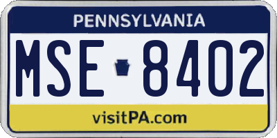 PA license plate MSE8402