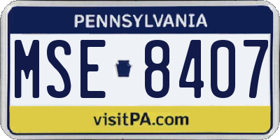 PA license plate MSE8407