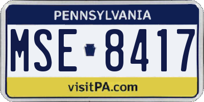 PA license plate MSE8417