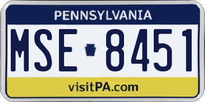 PA license plate MSE8451