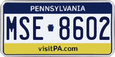 PA license plate MSE8602