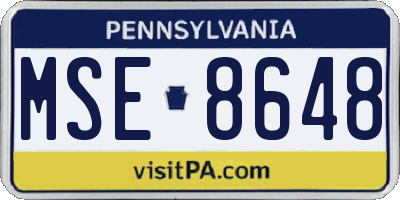 PA license plate MSE8648
