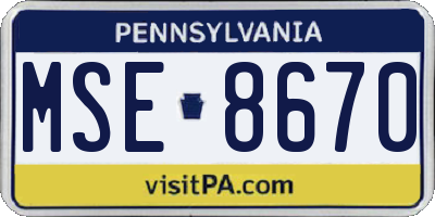 PA license plate MSE8670
