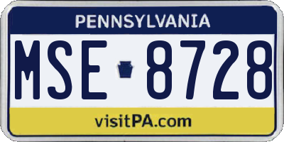 PA license plate MSE8728