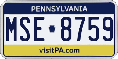 PA license plate MSE8759
