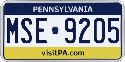 PA license plate MSE9205