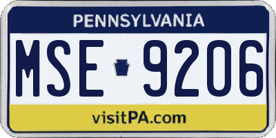 PA license plate MSE9206