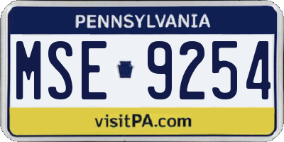 PA license plate MSE9254