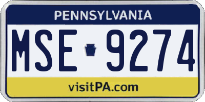 PA license plate MSE9274