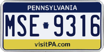 PA license plate MSE9316