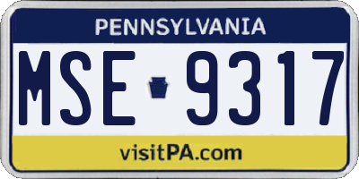 PA license plate MSE9317