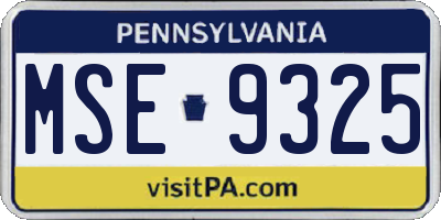 PA license plate MSE9325