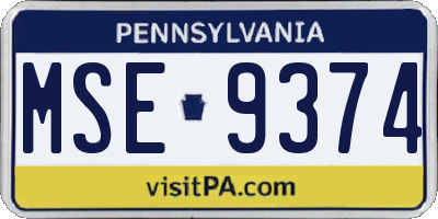 PA license plate MSE9374
