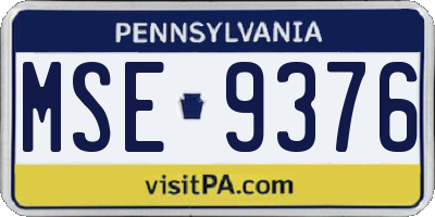 PA license plate MSE9376