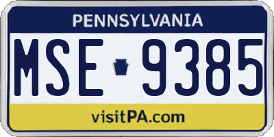 PA license plate MSE9385