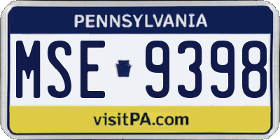 PA license plate MSE9398