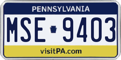 PA license plate MSE9403