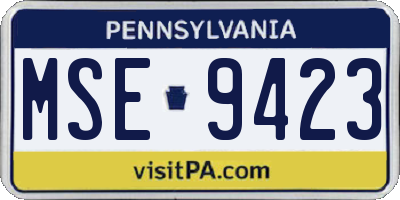 PA license plate MSE9423