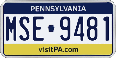 PA license plate MSE9481