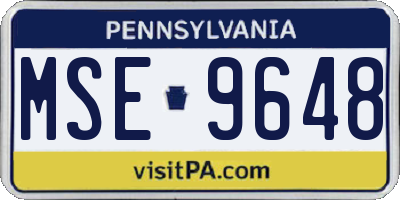 PA license plate MSE9648