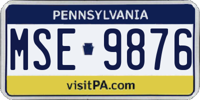 PA license plate MSE9876