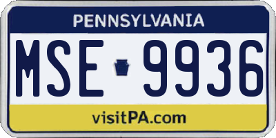 PA license plate MSE9936