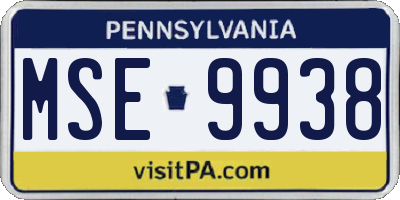PA license plate MSE9938